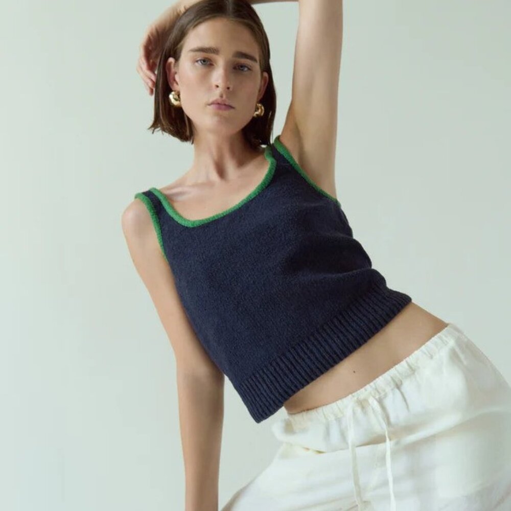 Nation LTD Peggy Sue Sweater Tank Navy Night Sky Size Large NWT